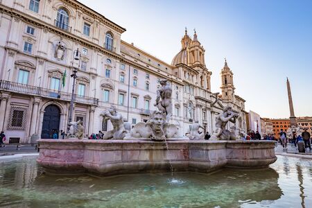 Rome, Italy - April 8, 2015: Piazza Navona is a piazza in Rome, Italy. It is built on the site of the Stadium of Domitian, built in 1st century AD, and follows the form of the open space of the stadium.のeditorial素材