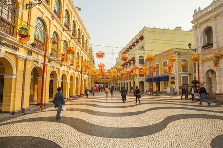 Macau, China - January 28, 2013: The Senado Square, or Senate Square is a paved town square in Macau, China and part of the UNESCO Historic Centre of Macau World Heritage Site.のeditorial素材