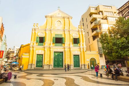 Macau, China - January 28, 2013: The Senado Square, or Senate Square is a paved town square in Macau, China and part of the UNESCO Historic Centre of Macau World Heritage Site.のeditorial素材