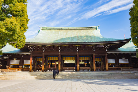 Tokyo, Japan - February 16, 2015: Meiji Shrine located in Shibuya, Tokyo, is the Shinto shrine that is dedicated to the deified spirits of Emperor Meiji and his wife, Empress Shoken.のeditorial素材