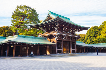 Tokyo, Japan - February 16, 2015: Meiji Shrine located in Shibuya, Tokyo, is the Shinto shrine that is dedicated to the deified spirits of Emperor Meiji and his wife, Empress Shoken.のeditorial素材
