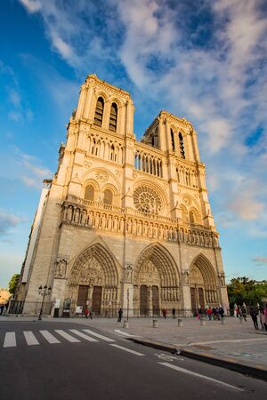 The sunset at Cathedral of Notre Dame in Paris, France.のeditorial素材