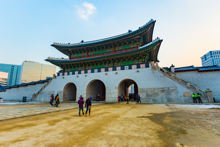 Seoul, South Korea - December 30, 2013: Gyeongbokgung or Gyeongbok Palace, was the main royal palace of the Joseon dynasty. Built in 1395, it is located in northern Seoul, South Korea.のeditorial素材