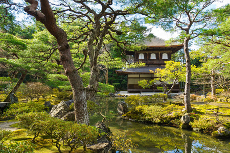 Kyoto, Japan - December 31, 2015: The Buddhist temple Ginkaku-ji is the symbol of Kyoto and one of the most famous temples in all of Japan attracting thousands of tourists daily.のeditorial素材