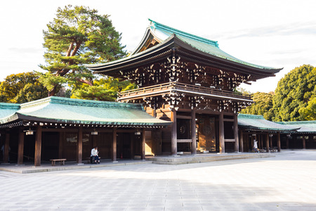 Tokyo, Japan - February 16, 2015: Meiji Shrine located in Shibuya, Tokyo, is the Shinto shrine that is dedicated to the deified spirits of Emperor Meiji and his wife, Empress Shoken.のeditorial素材