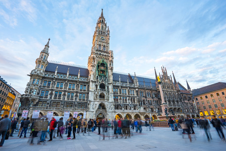 Munich, Germany - April 15, 2016: The Marienplatz in the city centre of Munich, Germany. Marienplatz is a central square in the city centre of Munich, Germany. It has been the city's main square since 1158.のeditorial素材