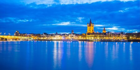 Cologne cityscape at night in Germany.