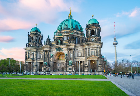 Twilight sky with Berlin Cathedral in Berlin, Germany.の写真素材
