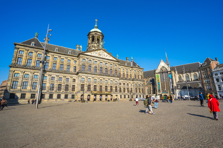 Amsterdam, Netherlands - April 12, 2016: The Royal Palace in Amsterdam is one of three palaces in the Netherlands which are at the disposal of the monarch by Act of Parliament.のeditorial素材