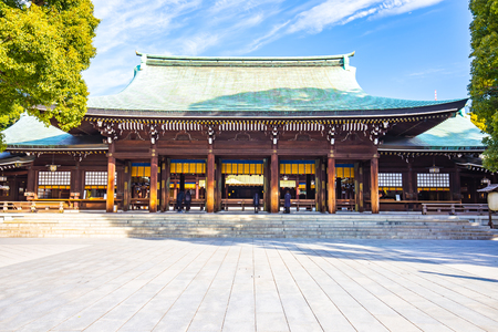 Tokyo, Japan - February 16, 2015: Meiji Shrine located in Shibuya, Tokyo, is the Shinto shrine that is dedicated to the deified spirits of Emperor Meiji and his wife, Empress Shoken.のeditorial素材
