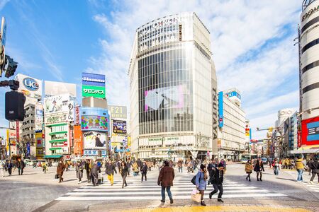 Tokyo, Japan - February 16 : Shibuya shopping area February 16,2015 in Tokyo, Japan. The district is a map or shopping area for teenager and tourist from around the world.のeditorial素材