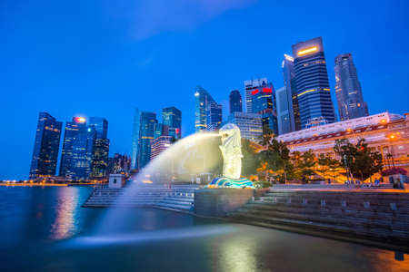Singapore City, Singapore - July 18, 2015: Singapore city skyline before the sunset with the Marina Bay.のeditorial素材