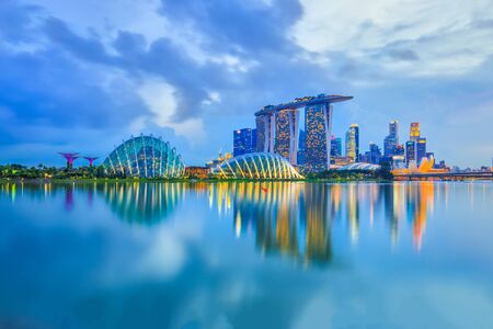 View of Singapore city skyline at night.のeditorial素材