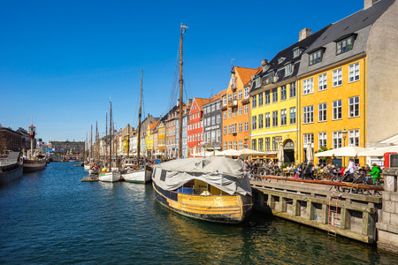 Copenhagen, Denmark - May 1, 2017: Nyhavn is a 17th-century waterfront, canal and entertainment district in Copenhagen, Denmark.のeditorial素材