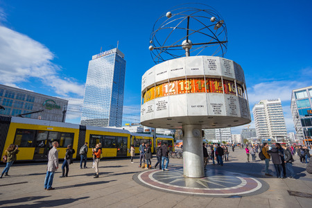 Berlin, Germany - April 16, 2016: Alexanderplatz Square with the World Clock in Berlin city, Germany.のeditorial素材