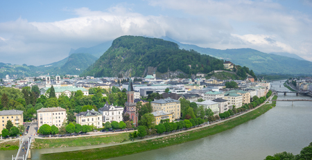Panorama view of Salzburg city skyline in Salzburg, Austria.のeditorial素材