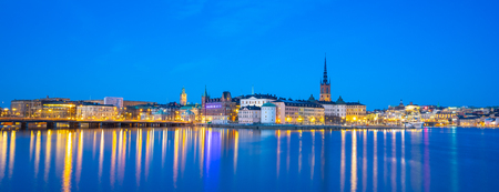 Stockholm cityscape skyline with view of Gamla Stan at night in Stockholm, Sweden.のeditorial素材