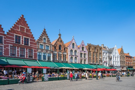 Bruges, Belgium - May 16, 2019: The market square of Bruges in Belgium.のeditorial素材