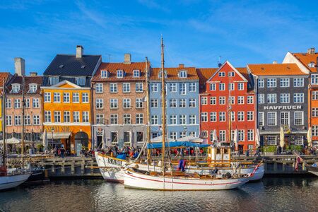 Copenhagen, Denmark - May 2, 2017: View of Nyhavn pier with color buildings in Copenhagen city, Denamrk.のeditorial素材
