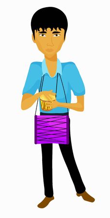 Indian man tanned musician on drums vector illustrationのイラスト素材