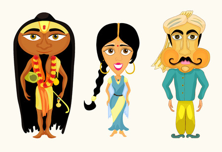 India set a girl, a man and a yogi. vector illustrationのイラスト素材