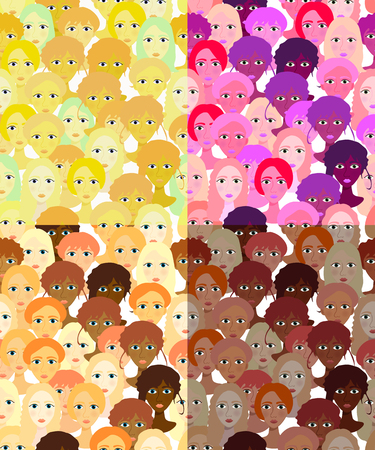 set faces of women, girls yellow  seamless vector illustrationのイラスト素材