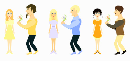 set couple man gives flowers and girl vector illustrationのイラスト素材