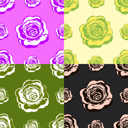 set of roses pattern seamless green on a colored background vector illustrationのイラスト素材
