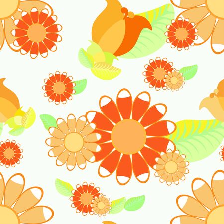 seamless pattern with red flowers, leaves on a white background vector illustrationのイラスト素材