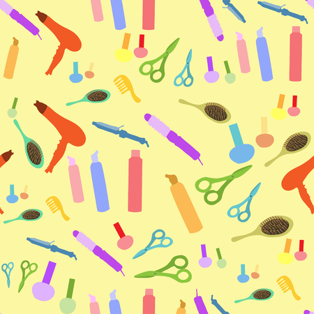 Seamless pattern with beauty salon on a yellow background vector illustrationのイラスト素材