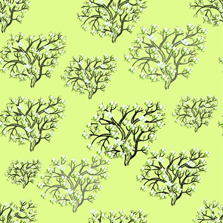 seamless pattern silhouette tree with flowers on light background vector illustrationのイラスト素材