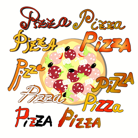 set pizza and the name of the pizza vector illustrationのイラスト素材