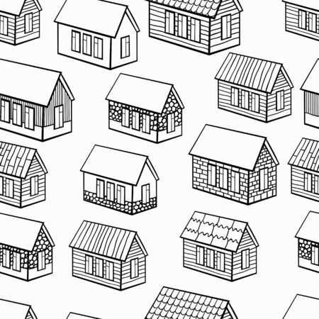 seamless pattern of wooden houses and brick, stone graphics. vector illustrationのイラスト素材