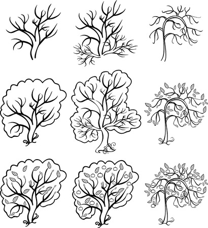 Coloring bush and trees, an apple tree vector illustrationのイラスト素材