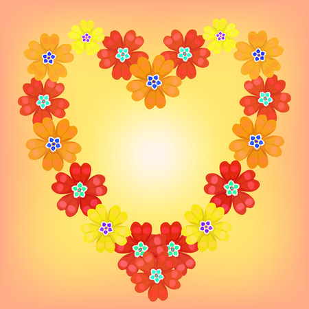 background spring primroses primula flowers red heart shines vector illustrationのイラスト素材