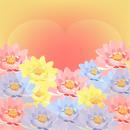 card with pink lotus flowers of the heart vector illustrationのイラスト素材