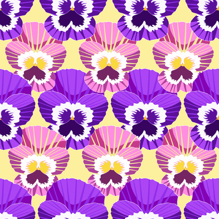 chess seamless pattern flowers violet pansies vector illustrationのイラスト素材