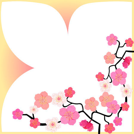 card with blooming Japanese cherry vector illustrationのイラスト素材