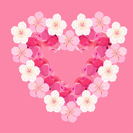 card with cherry blossom Japanese in the shape of a heart. vector illustrationのイラスト素材