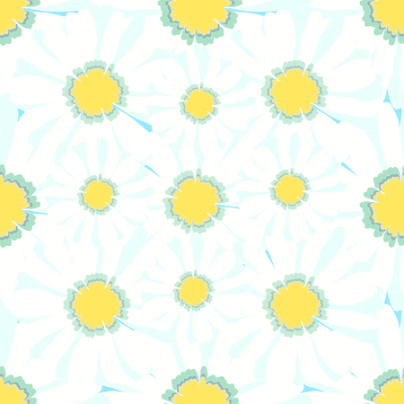 Seamless macro pattern with camomiles on yellow vector illustrationのイラスト素材