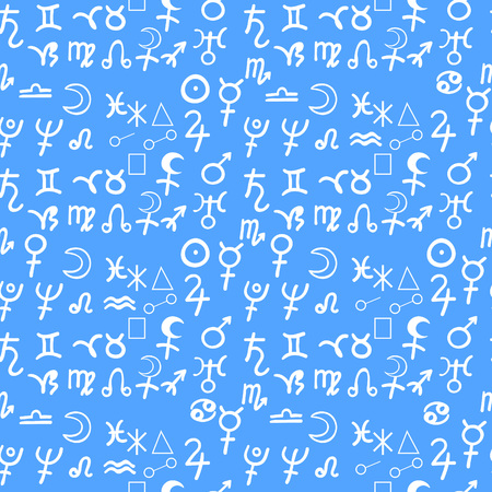 seamless pattern natal  astrological chart, zodiac signs blue vector illustrationのイラスト素材
