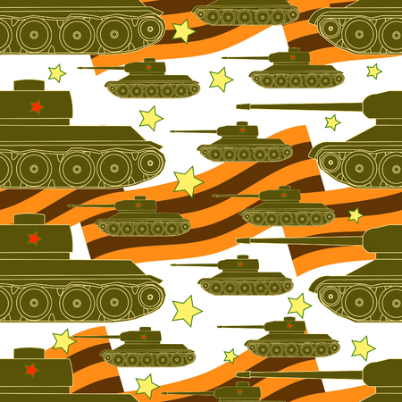 seamless pattern tanks victory celebration Defender star Fatherland Day. vector illustrationのイラスト素材