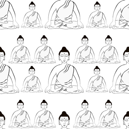 seamless pattern Buddha sitting in  lotus Indian meditation closed eyes  coloring vector illustrationのイラスト素材