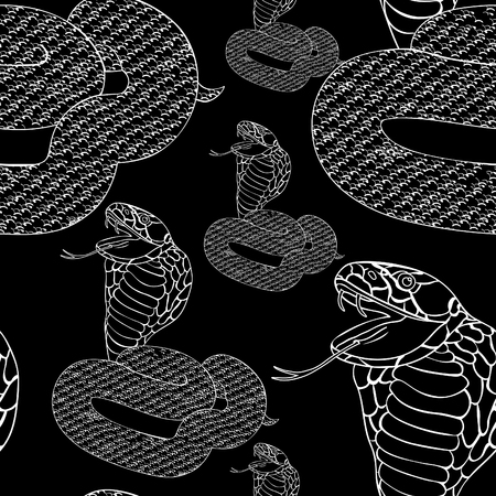Seamless pattern green king cobra on black  vector illustrationのイラスト素材