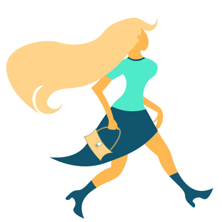 Blond haired girl with a bag goes vector illustrationのイラスト素材