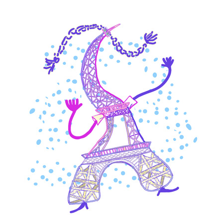 The Eiffel Tower in cartoon style  purple vector illustrationのイラスト素材