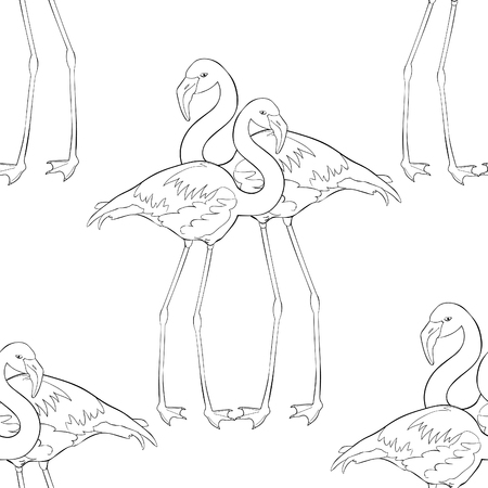Isolated illustration of Seamless pattern coloring Pink flamingo couple Vector illustrationのイラスト素材