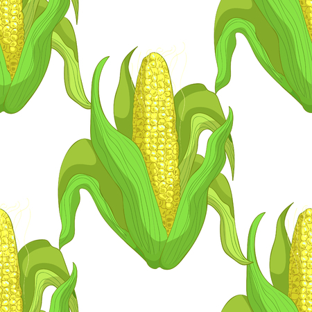 Seamless pattern Corn in the cob with leaves  Vector illustrationのイラスト素材