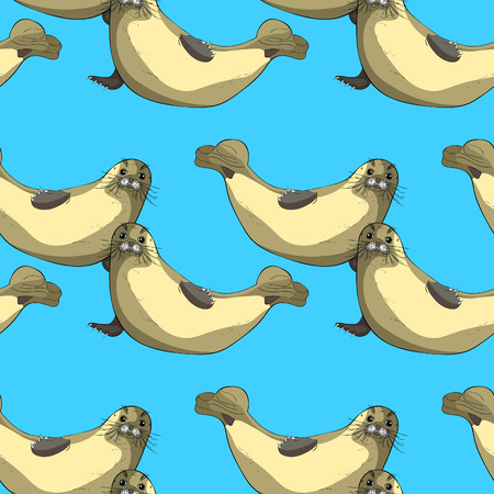 Seal seamless pattern in blue background.のイラスト素材