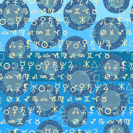 Natal astrological chart and symbols seamless pattern illustration.のイラスト素材